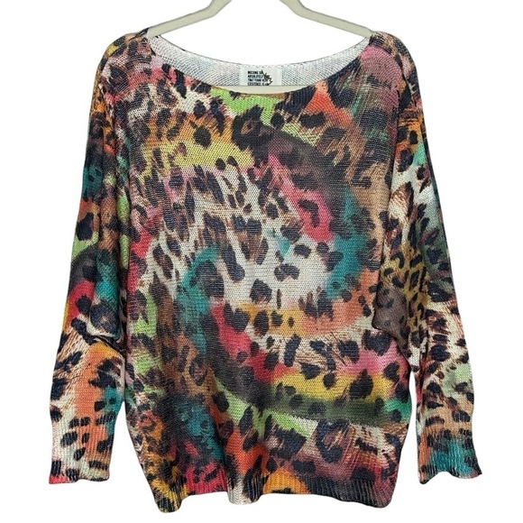 Free For Humanity Colorful Leopard Knit Long Sleeve Sweater - Picture 1 of 10